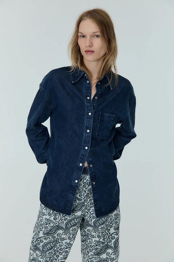 The New Society Gothenburg Woman Shirt Midnight Blue Denim