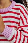 The New Society Marigold Jumper Tulip Red and Pink Lavender Stripes