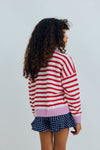 The New Society Marigold Jumper Tulip Red and Pink Lavender Stripes
