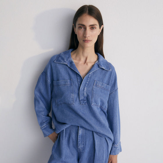 The New Society Micenas Woman Shirt Mid Blue Denim