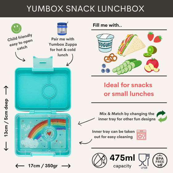 Yumbox Snack 3 sections Misty Aqua Rainbow tray