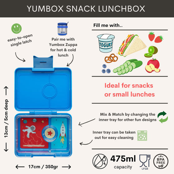 Yumbox Ireland Dublin Snack 3 sections Surf Blue Rocket tray