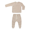 Wrap Top + Footed Pant Set - Almond Stripe