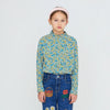 Flower Pattern Rib Mockneck - Washed Blue