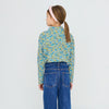 Flower Pattern Rib Mockneck - Washed Blue