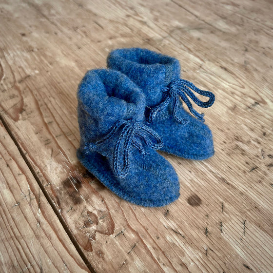 Organic Wool Fleece Baby Booties - Blue