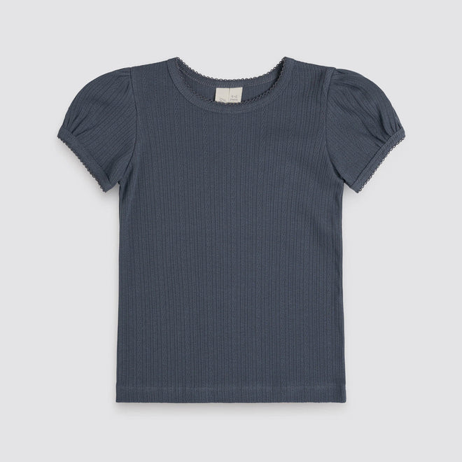 little cotton clothes  Pointelle T-shirt in Storm main image 0