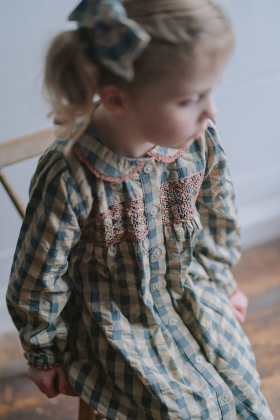 Little Cotton Clothes Organic Smocked Kate Dress Gingham Fog