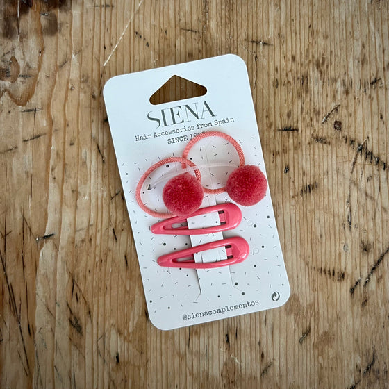 Siena Pink Pompom Bobbin and Clip Set