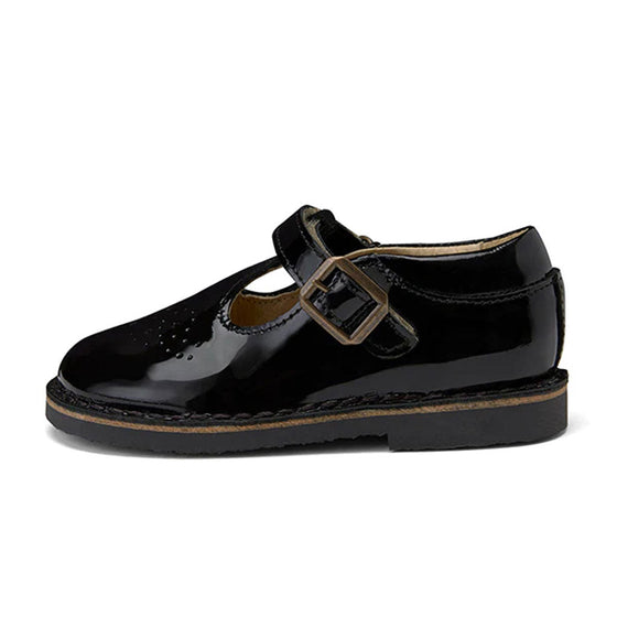 YOUNG SOLES PENNY VELCRO T-BAR SHOE BLACK PATENT LEATHER