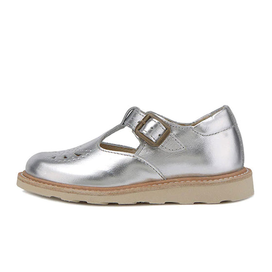 Young Soles ROSIE T-BAR SHOE SILVER LEATHER