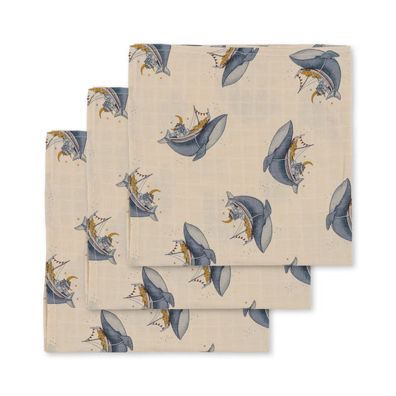 konges slojd organic cotton muslin cloths 3 pack whale boat